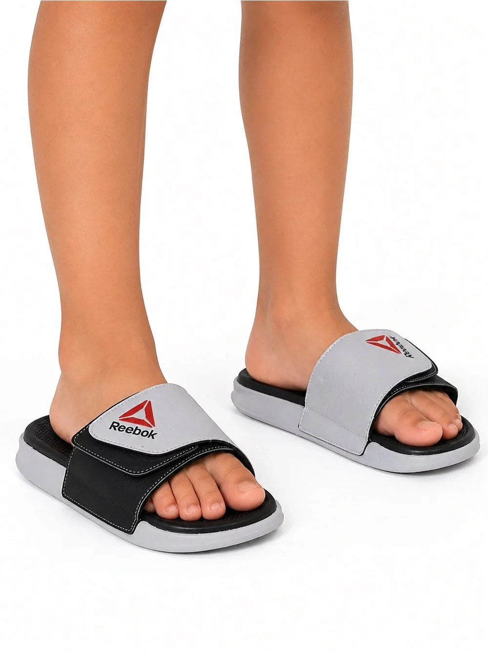 Reebok Kids Slide Sandals Black Gray Adjustable Strap Size 2 NWT